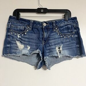 Express Women's Size 4 Jean Shorts Cut Off Distressed Studded‎ Denim Festival